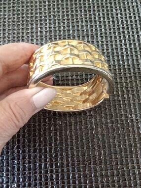 Bold Gold-Tone Textured Cuff Bracelet S/M